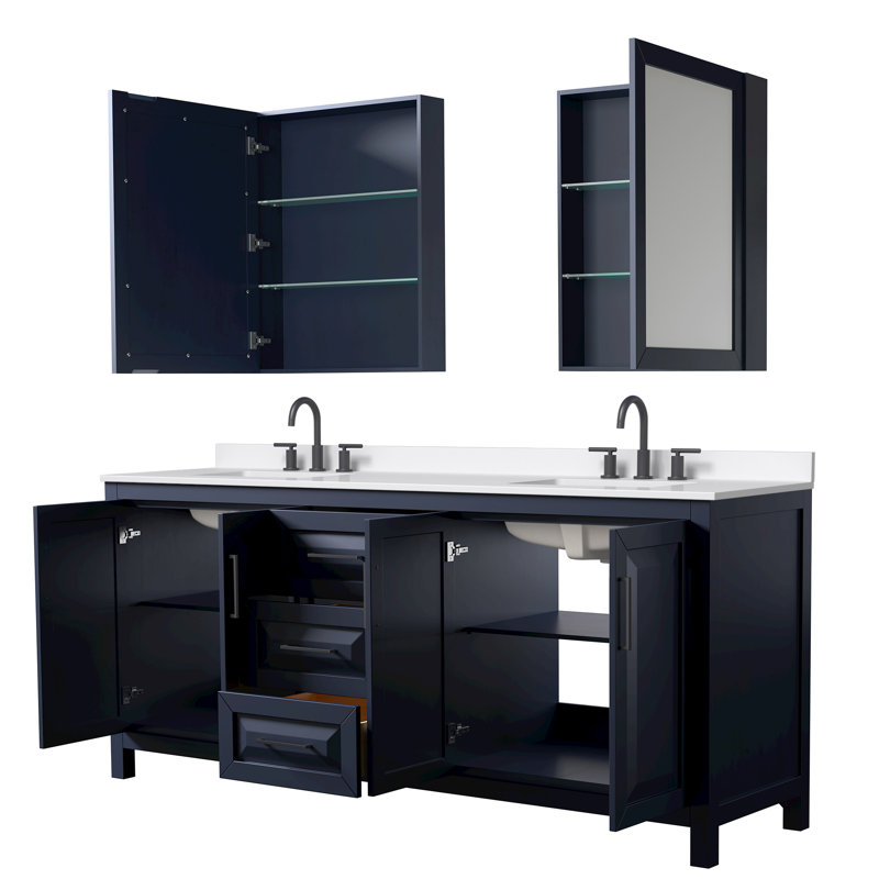 Daria 80'' W Vanity, Blue, Brushed Gold, White Quartz