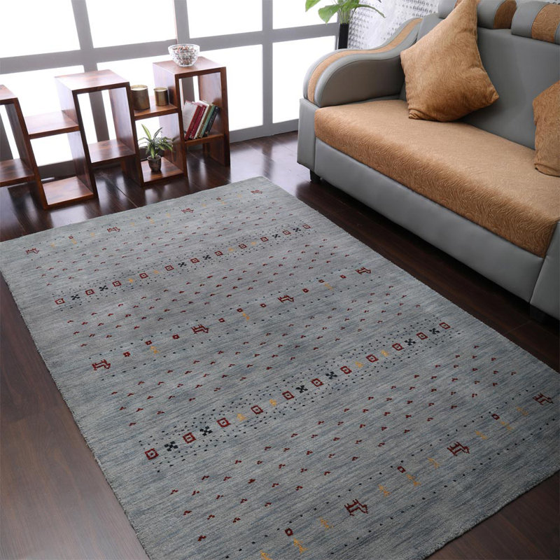 Manns Hand Knotted Loom Wool Eco-Friendly Area Rugs - Rectangle, Light Blue Color, Contemporary Modern Design, High Pile Thick Handmade Anti Skid Area Rugs for Living Room, Bed Room