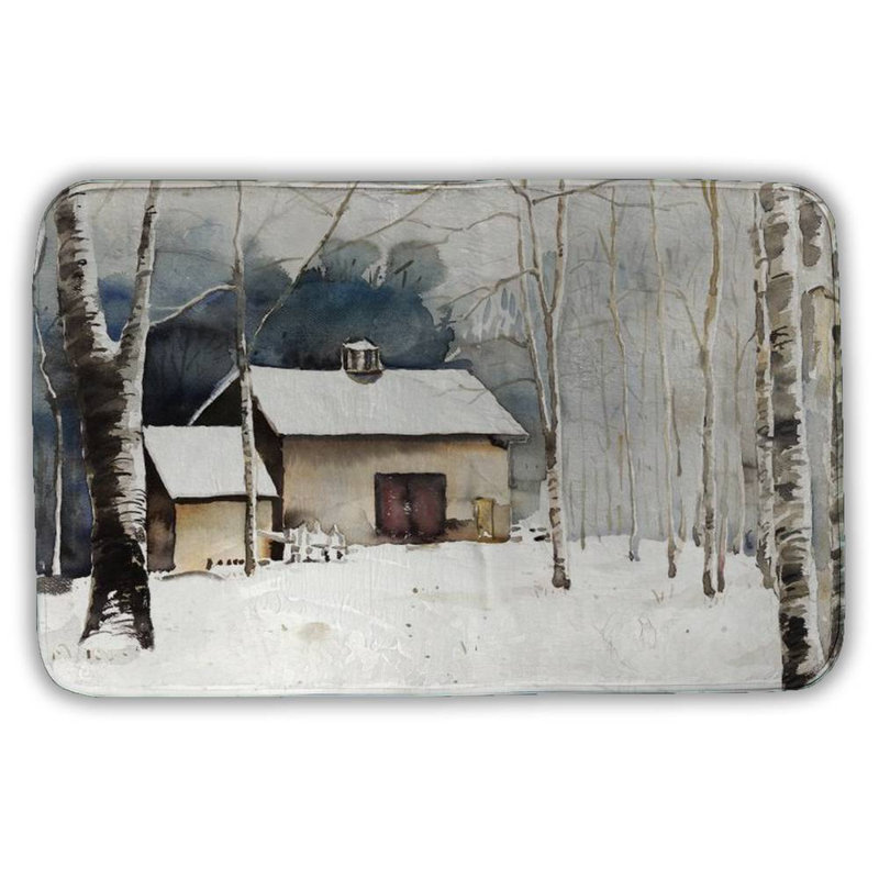 Small winter barn Bath Mat with Non-Slip Backing - Quick Dry Memory Foam Bathroom Rug - Absorbent - Modern Plush Spa-Style - Machine Washable