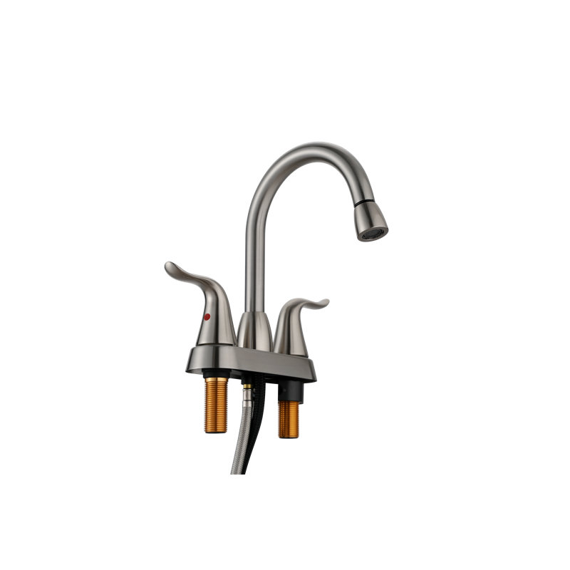 Pull-Out Bathroom Sink Faucet, Brushed Nickel 3-Hole Centerset Dual Handle Faucet With Pop-Up Drain, Aerator & Supply Lines Included