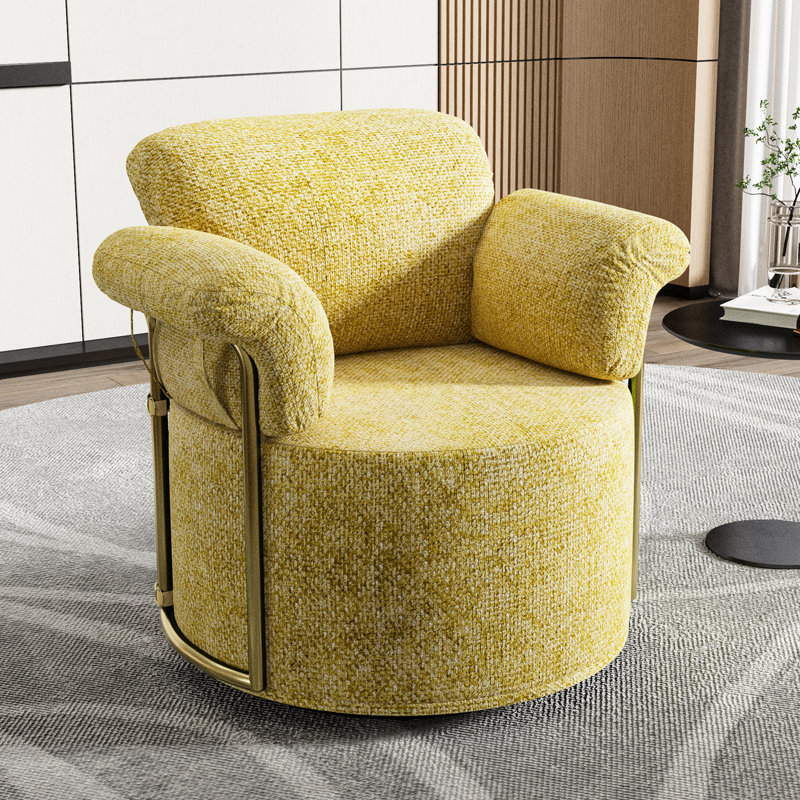 Fauteuil de lecture pivotant à 360 degrés jaune en tissu moelleux, multifonctionnel et design pour bureau, Jaune