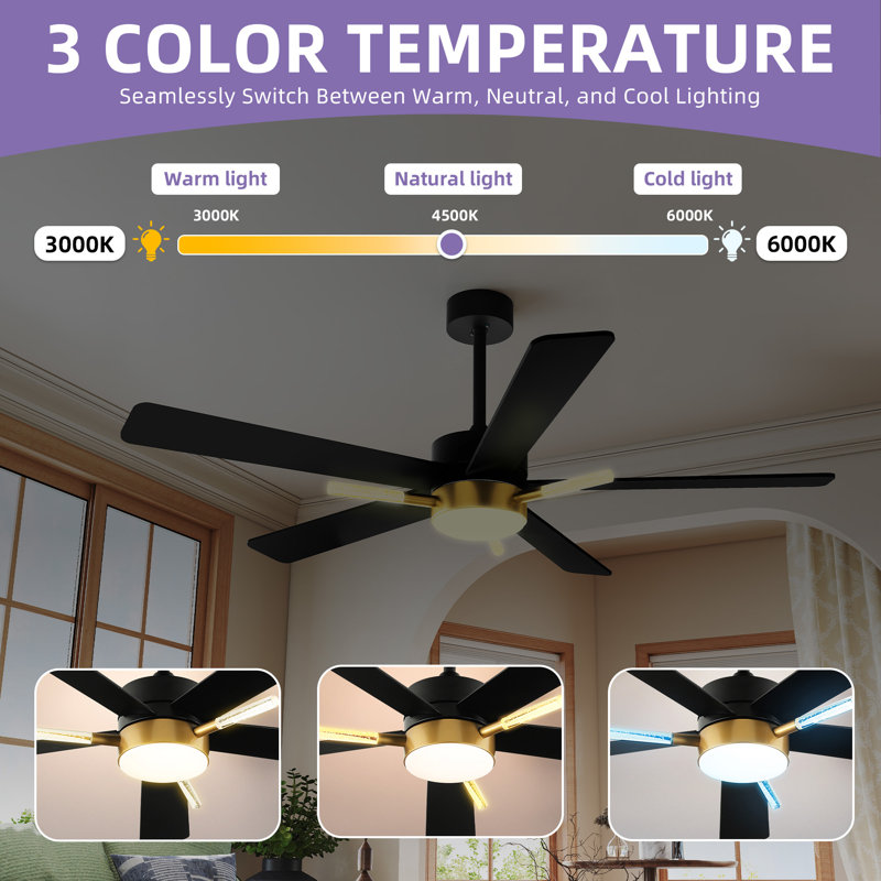  Ventilateurs de plafond de 42 po / 52 po avec lumières et télécommande, 42 po de largeur