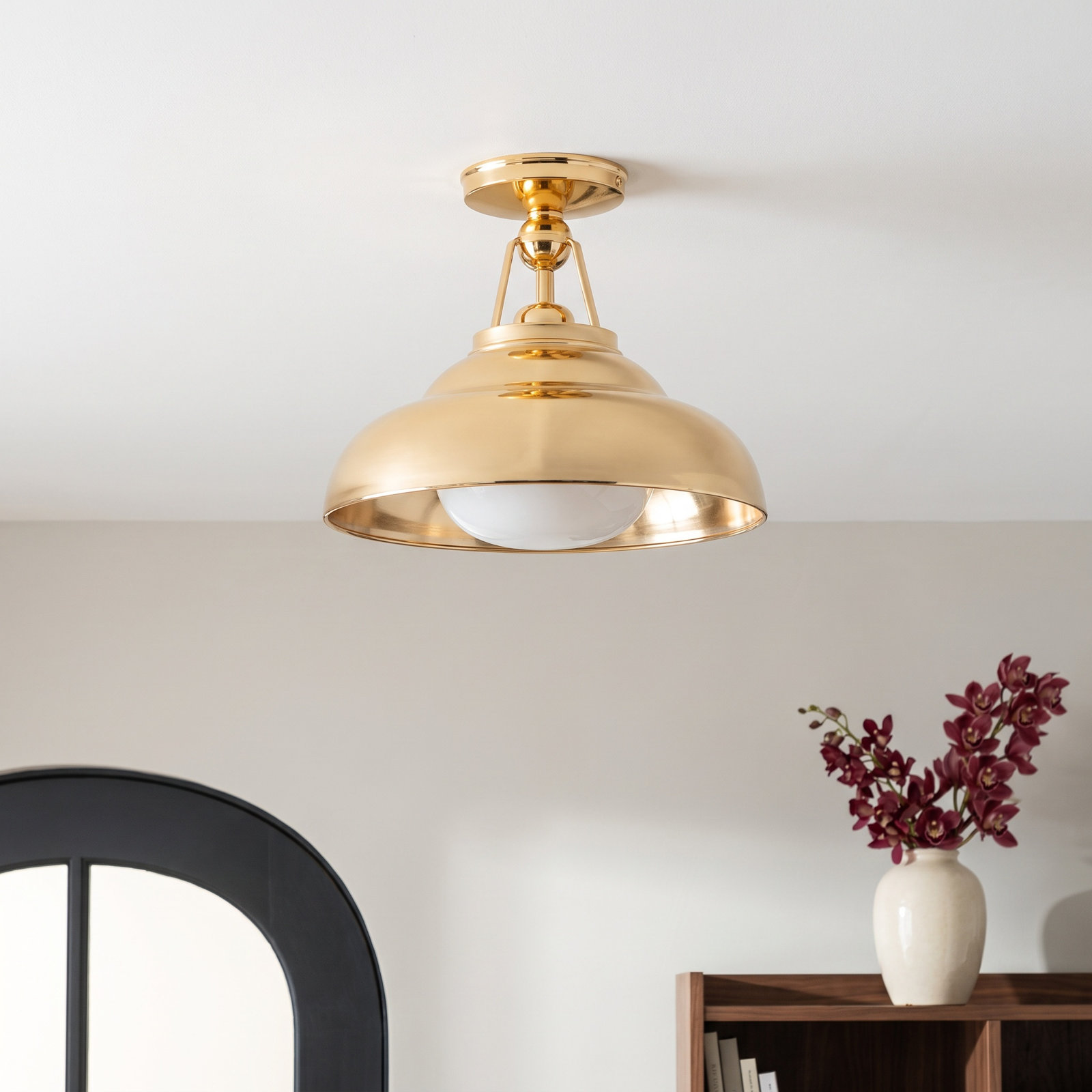 Palmetto Single Light Semi Flush Mount, Polished Brass