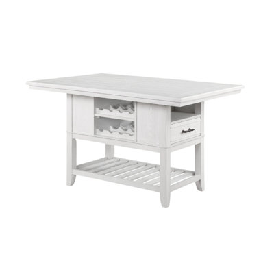 Weny Counter Height Table, 60 Inch White Faux Marble Top, Open Shelf