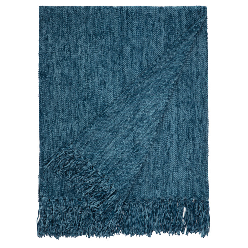 Jeté décoratif - tricot doux 50 x 60 po avec bords frangés pour une touche douillette à votre espace de vie, Bleu marine