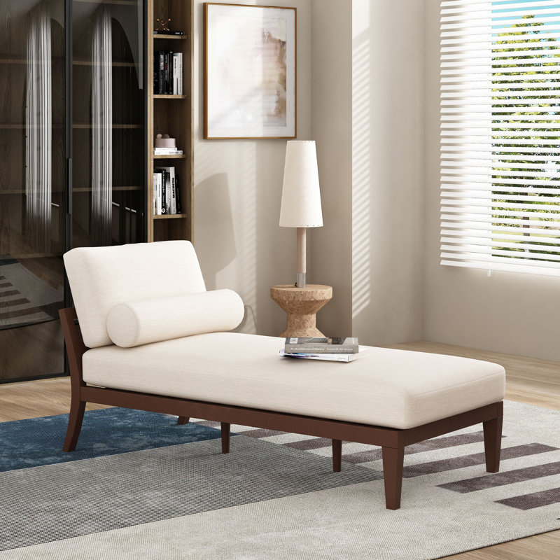 Chaise longue en tissu Sarom avec traversin, Tissu beige brun
