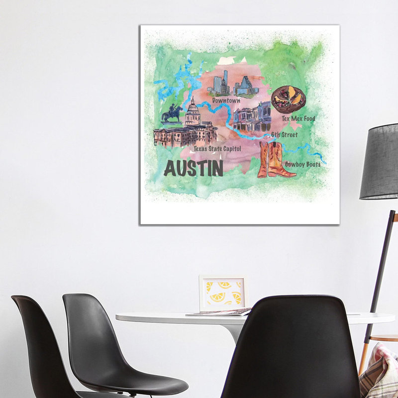 Austin, Texas Travel Poster by Markus & Martina Bleichner - Wrapped Canvas Gallery-Wrapped Canvas Giclée