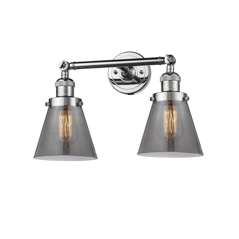 Cone 2 Light Tiltable Bath Vanity Light, 6 Watt Vinage LED Bulb, Smoked, Polished Chrome