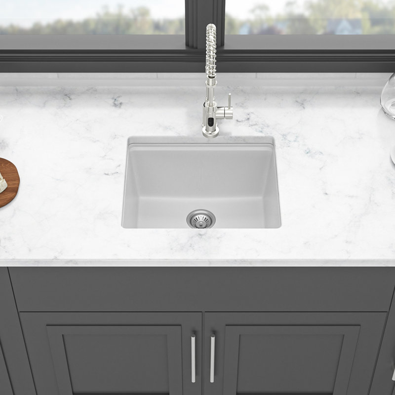 White 21X18" Granite Composite Quartz Workstation Sink For Kitchen, Undermount Style, Smooth And , Dirt - , Quiet Use, Package With Rack, Strainers, Grid, Board Installation Guide Kitchen Sink, High