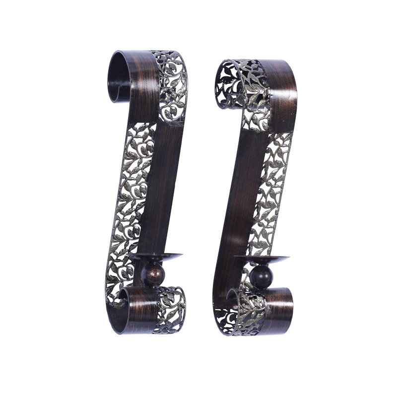 Applique murale brune en métal à motif de volutes, 2 pièces