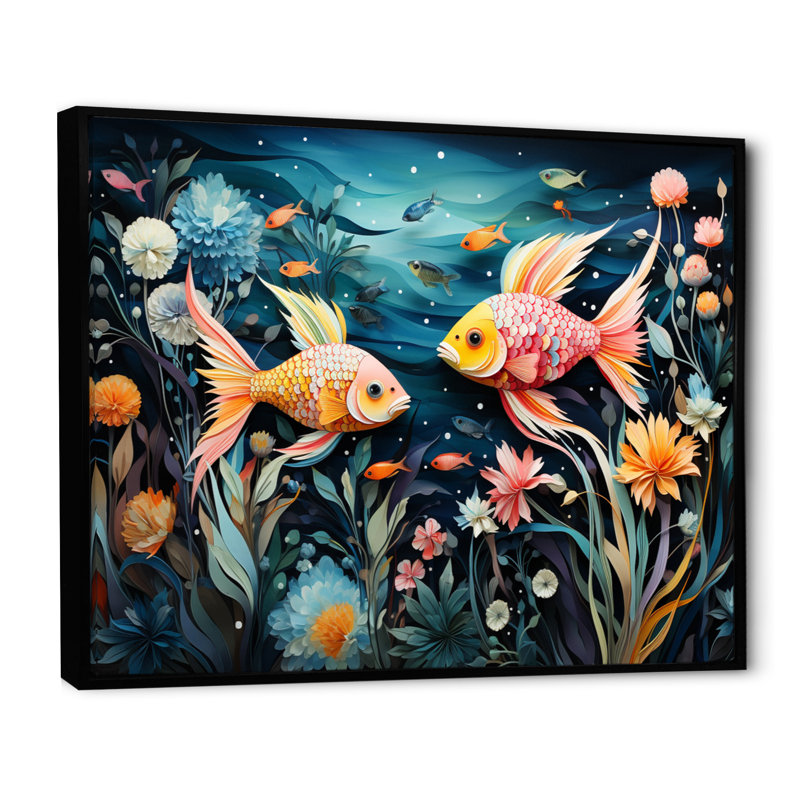 " Fishing Whimsical Waters II ", Cadre flottant noir, H 16 po x l 32 po