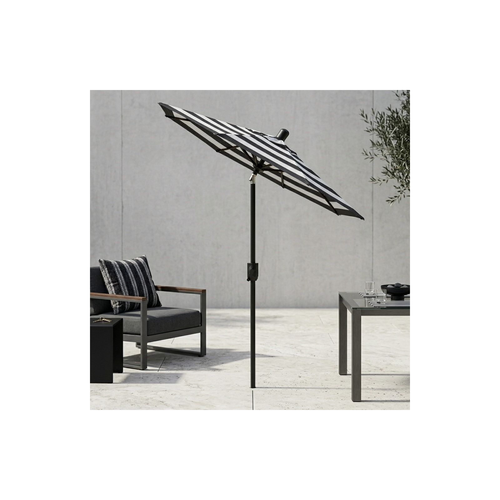 Natalie 74.5'' Outdoor Umbrella, Black Sapphire, Black Stripe