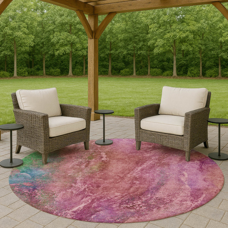 Machine Washable Indoor/Outdoor Emelia ACN2308 Abstract Rug, Round 8'