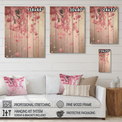 Pink Cherry Orchard Tree In Bloom II - Cherry On Wood Print