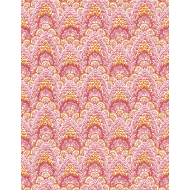 Ganges Geometric Vinyl Wallpaper Roll, Rosa/Naranja