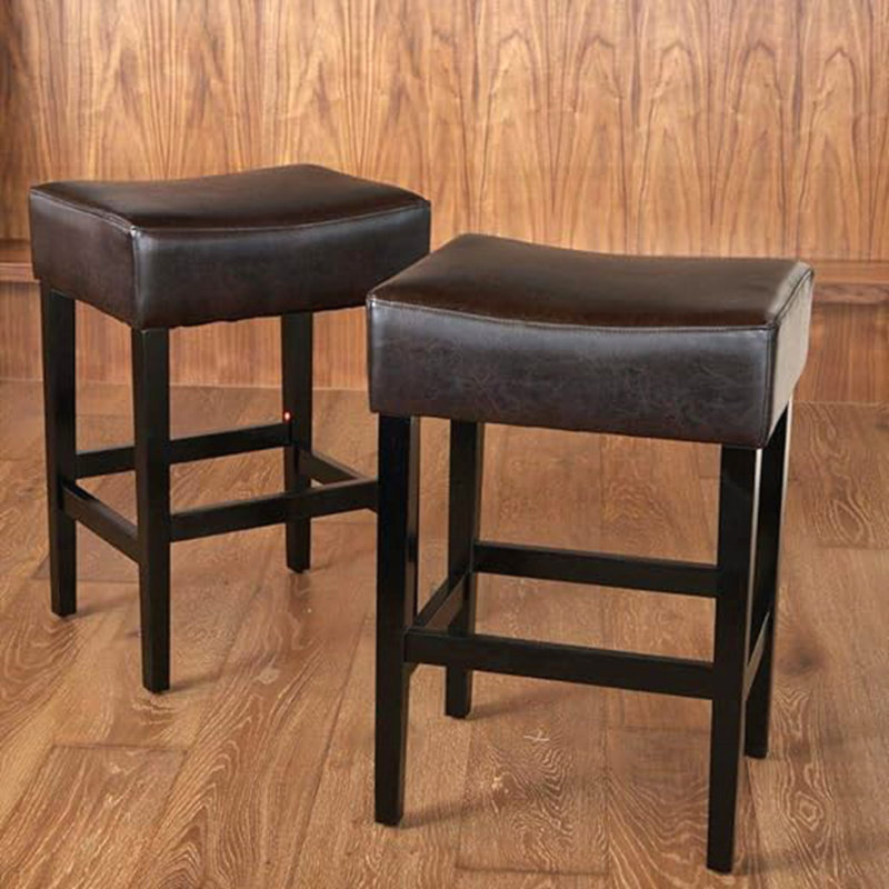 Backless Faux Leather Counter Height Barstool, PU Brown, Counter Stool (26.75" Seat Height)