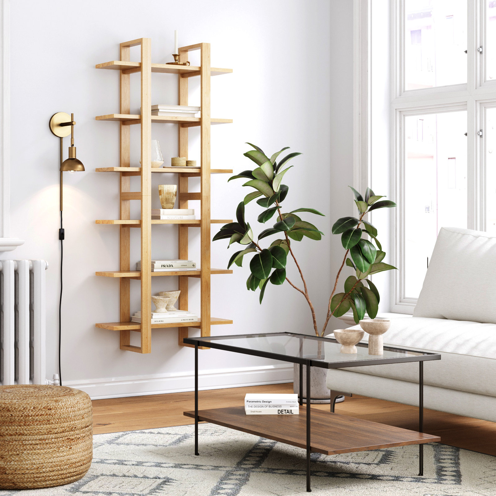 28" Solid Wood Tiered Shelf, Natural