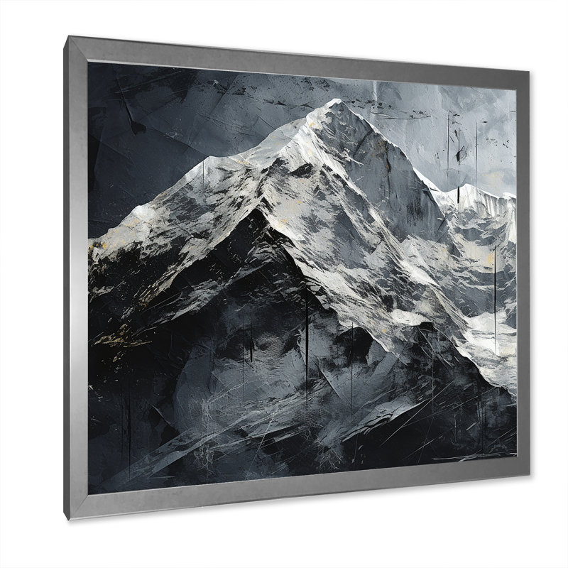 Snowy Mountain Peak sur toile, Cadre simple argenté, H 36 po x l 36 po x P 1,5 po