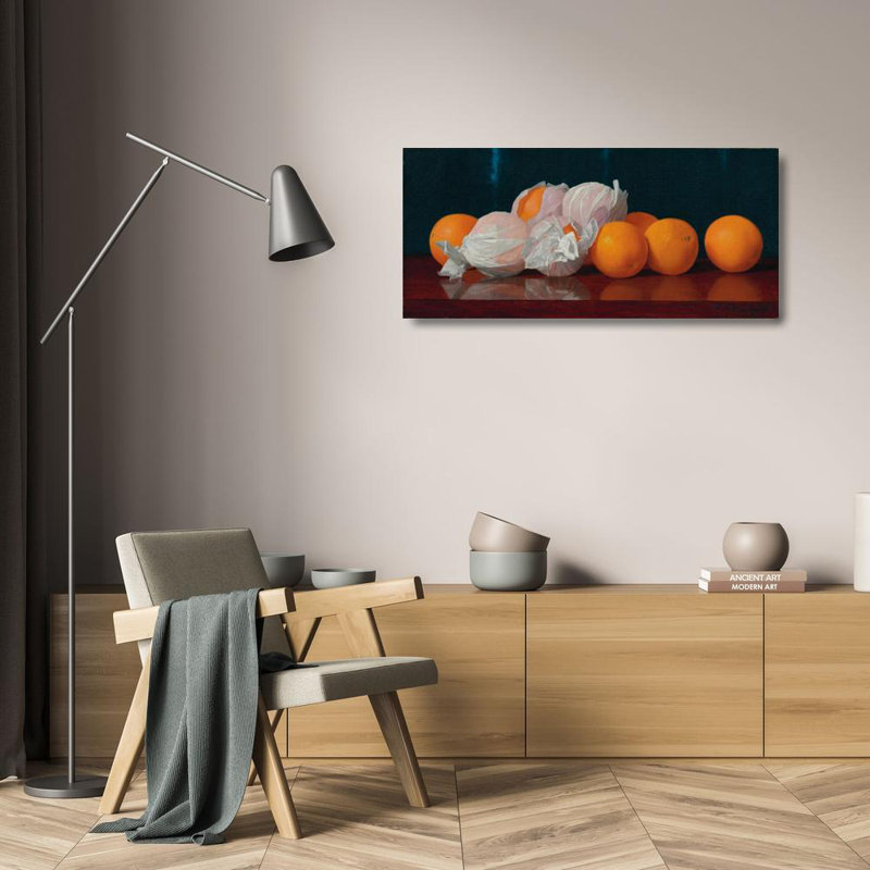 «Wrarap Oranges on a Tableop» par William Mccroskey - Art mural sur toile tendue avec châssis, H 24 po x l 17 po
