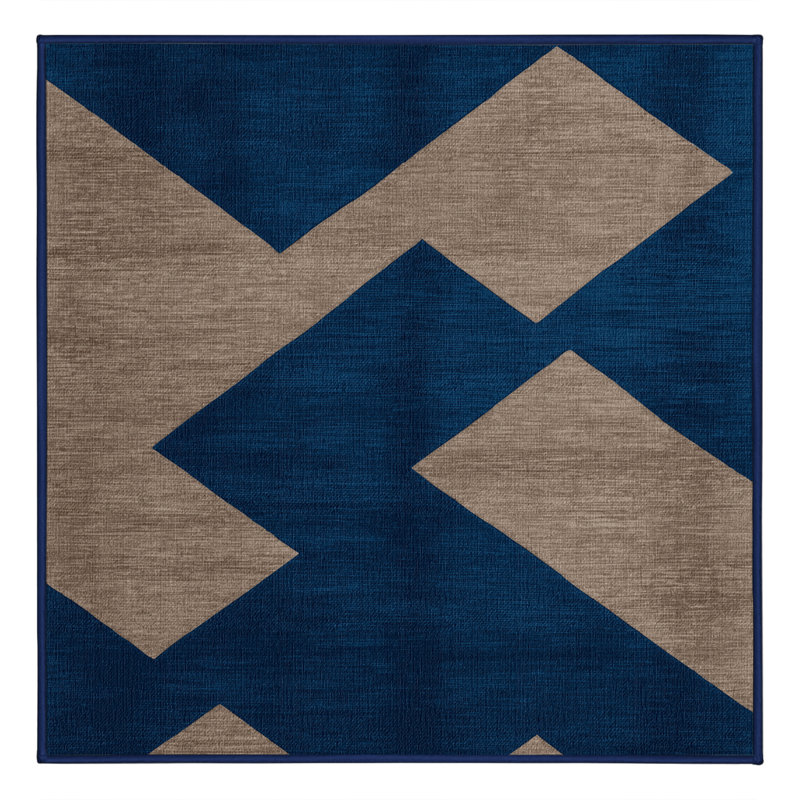 Machine Washable Checkered Blue Area Rug, Square 7'