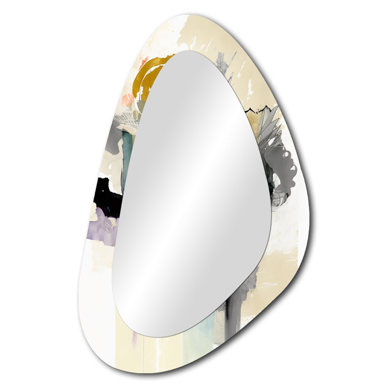 Alizarin Order - Liquid Ink Unique Shape Unique Wall Mirror, Modern Asymmetrical Mirror, Printed Metal Art