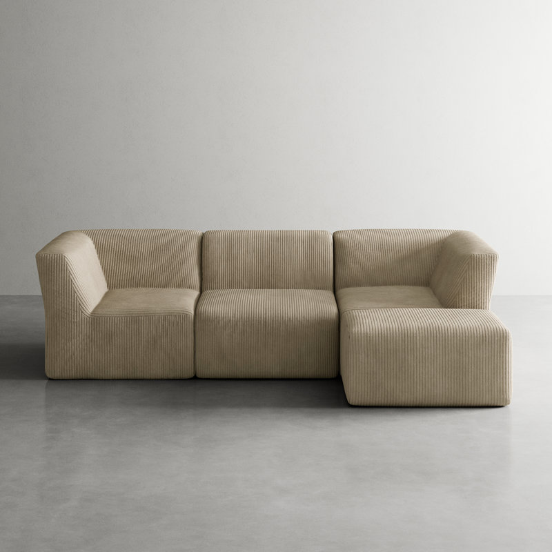 Berlare Boneless 4 - Piece Upholstered Compression Corduroy Modular Sectional Sofa Set with Removable Ottoman – Fully Compressed, No Assembly Required