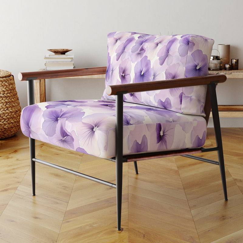 Chaise d'appoint Floral - Chaise avec accoudoirs mauve douce, Bras ronds bruns