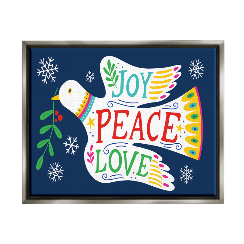Joy Joy Peace Love Dove Holly Sprig - cadre flottant, impression sur toile, H 17 po x l 21 po x P 1,7 po