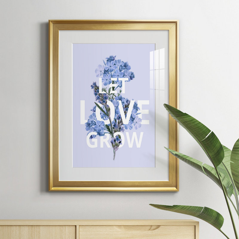 Let Love Grow - Art textuel avec cadre photo, H 22,5 po x l 30,5 po x P 1,5 po, Or
