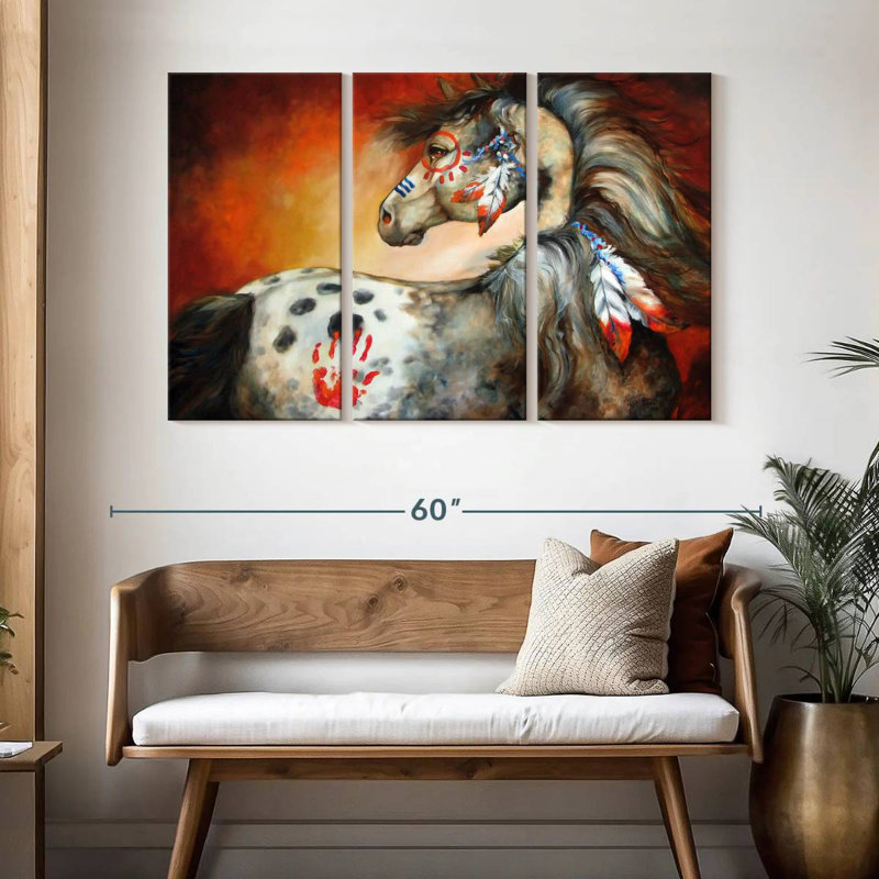 Poney de guerre indien 4 plumes, H 32 po x l 50 po