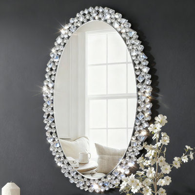 Luxury Oval Crystal Frame Flat Wall Mirror60x90CM