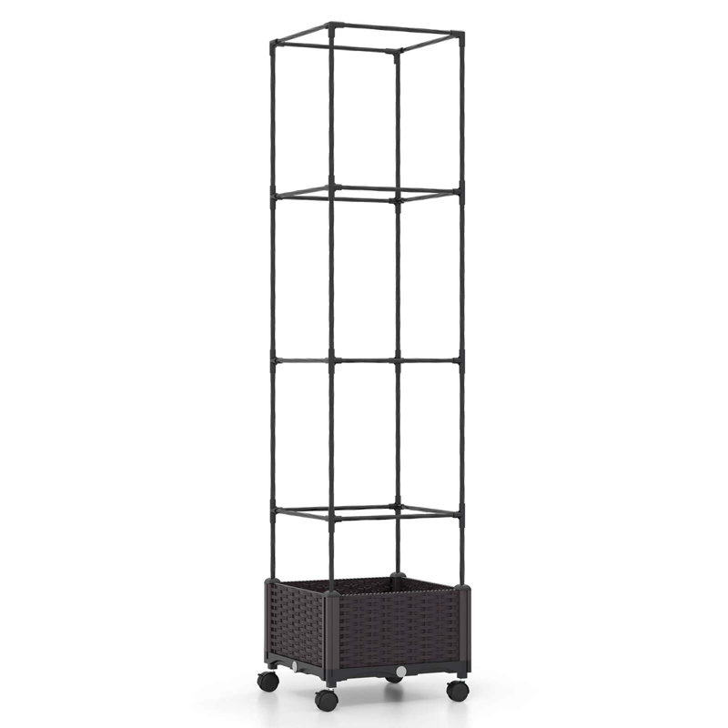 Costway 67" Planter Raised Garden Bed With Planter Box &trellis Adjustable Height, 1