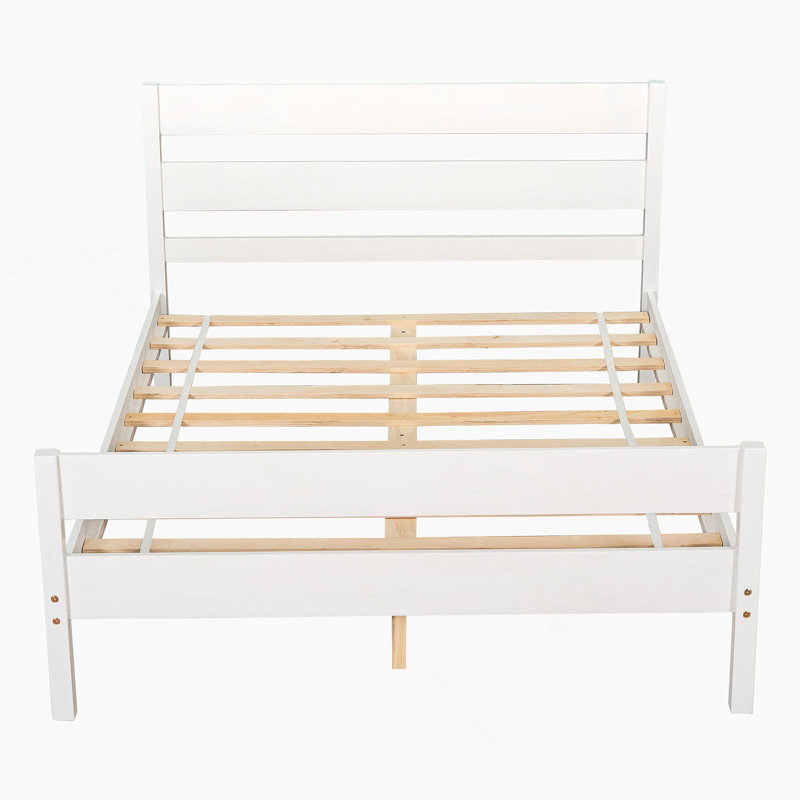 Très grand lit avec tête et pied de lit très grand, lit en bois de pin avec cadre de lit renforcé, blanc, Blanc