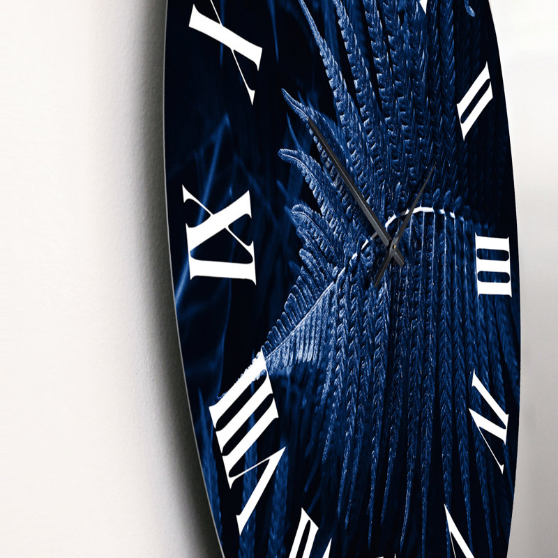 Feuilles tropicales en bleu classique - Horloge murale tropicale, Grand