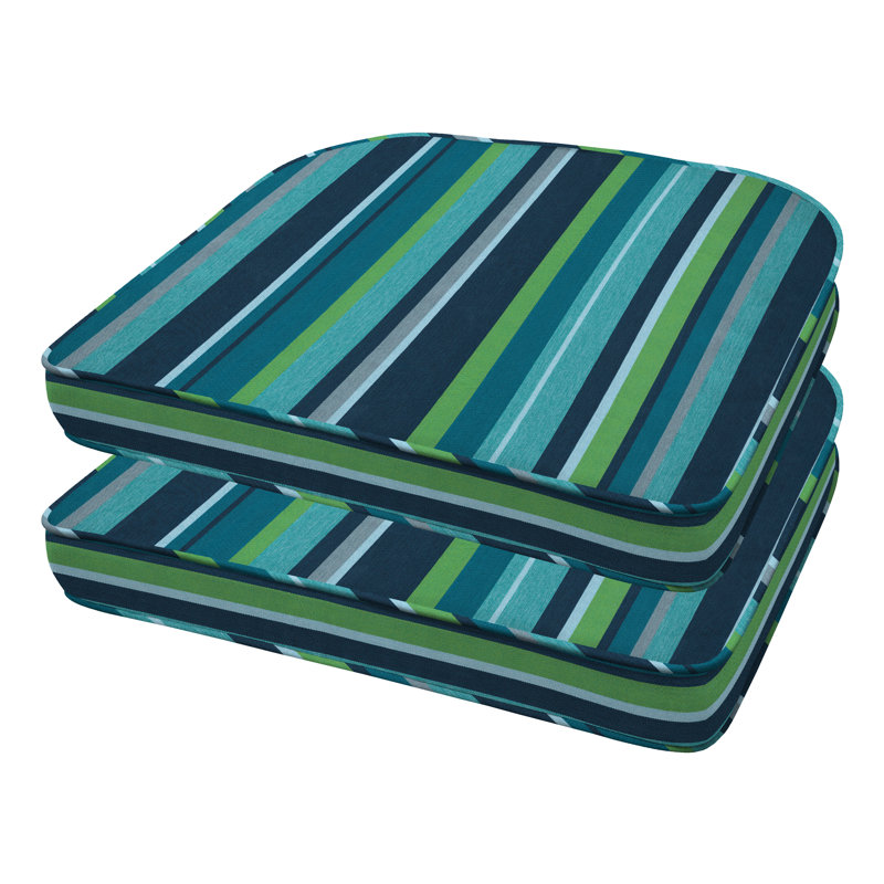 Outdoor Rounded Dining Seat Cushion, Turquoise Stripe