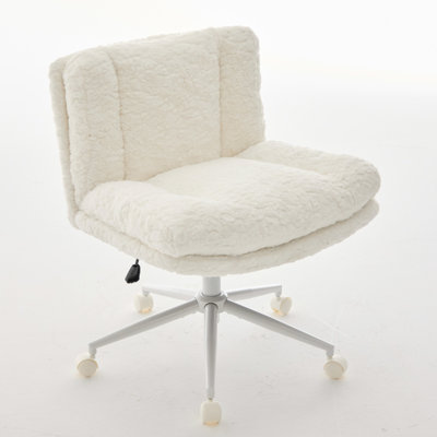 Spacious Cream Faux Fur Office Chair, Metal Base, Multi-setting Use