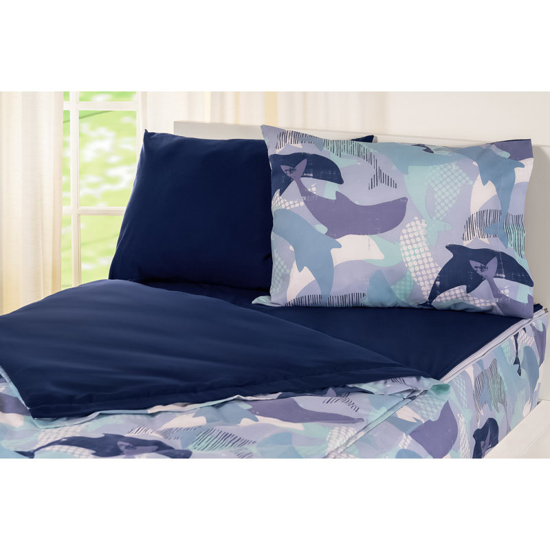 Twin Blue Microfiber Kids Bed in a Bag Set