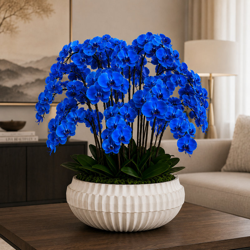 Faux Floral in Vase, Blue