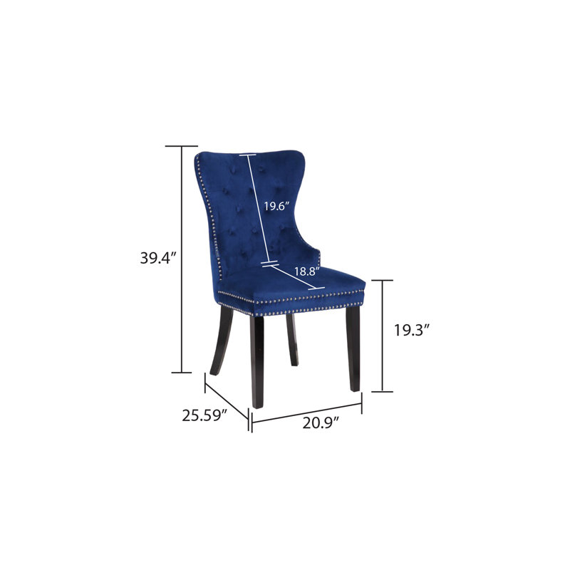 Chaise parsons rembourrée en velours Kamryn, Bleu