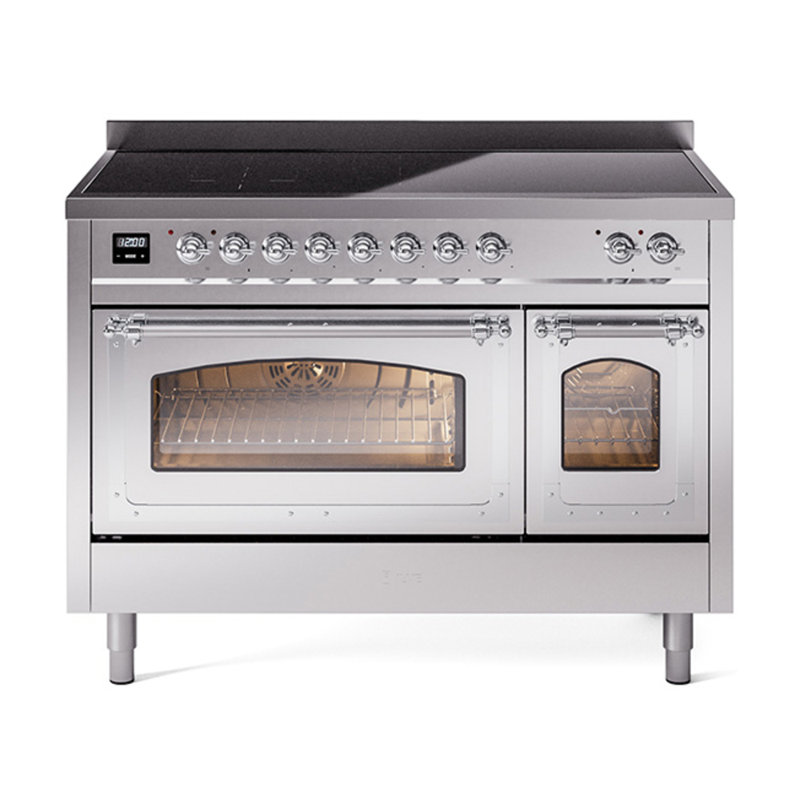 ILVE Nostalgie II Noblesse 48 dans la gamme d'induction, 6 éléments d'induction (porte en verre), Acier inoxydable / chrome