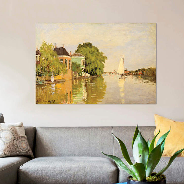 «Maisons sur l'Achterzaan» par Claudet Monet, reproduction sur toile tendue, H 40 po x l 60 po x P 1,5 po, Toile tendue