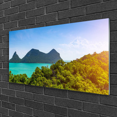 Landscape Mountains Sea Trees 1 Piece Wall Art on Glass