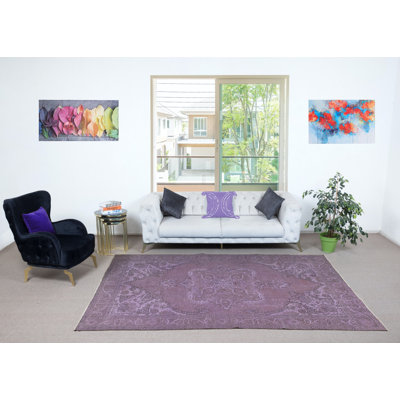 Tapis mauve pour intérieur moderne 6 x 9,8 pi noué à la main en Turquie