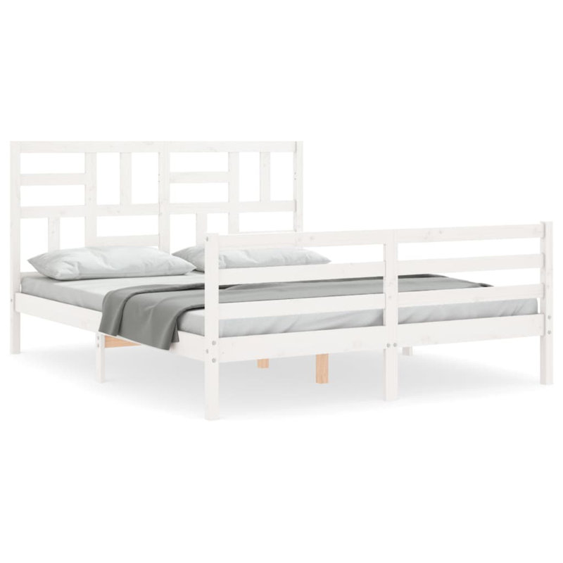 Bed Frame with Headboard, White, 200 x 200cm