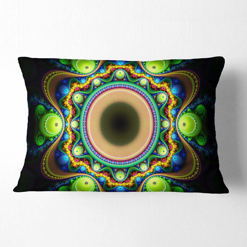 Motif de fractale verte avec cercles - Coussin décoratif abstrait, vert