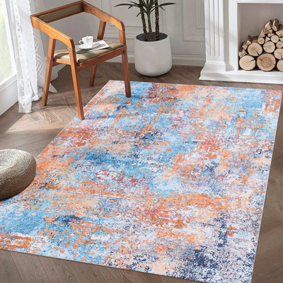 Tapis 9 x 12 pour la maison - lavable, antidérapant, à poils courts, ne perdant pas ses poils, pliable et multicolore, surface lavable pour animaux de compagnie et cuisine, antidérapant