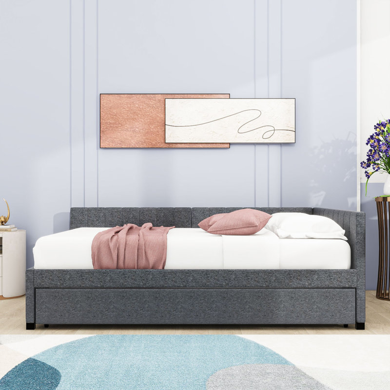 Yasmir Upholstered Sofa Daybed with Trundle, Full, Gray
