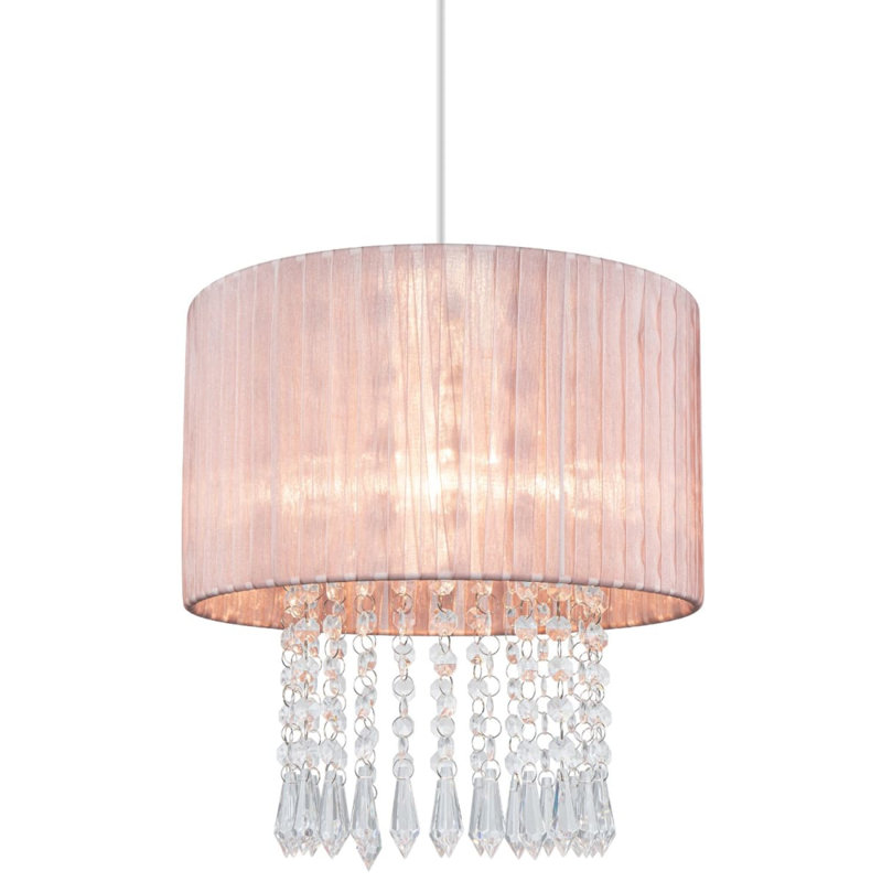 Winni Beaded Voile Easyfit Modern Lamp Shade - 30x30x31cm, fits E27/E14/B22 with adaptor included, Pink