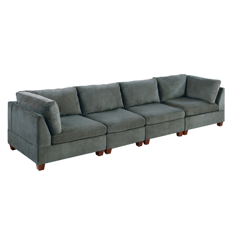 Chaise modulaire en tissu de chenille 4 pièces gris