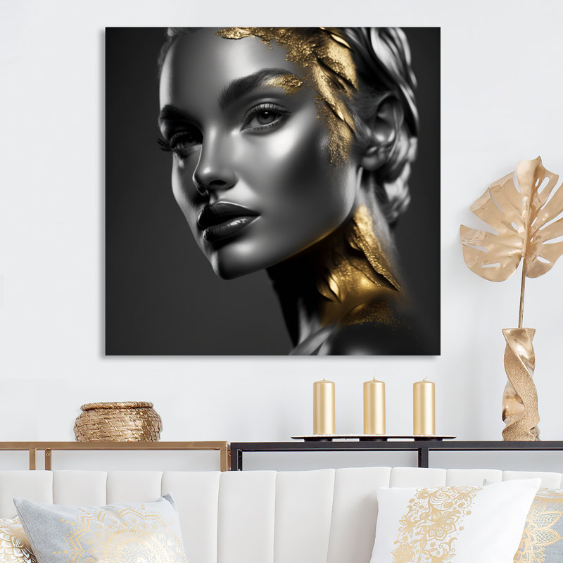 Exquise beauté en noir et or II - reproduction sur toile, H 16 po x l 16 po x P 1 po, Toile tendue